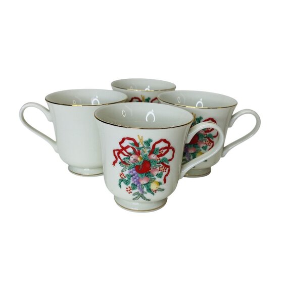 Elegant Vintage Fine China Tea Cup & Saucer Set of 4 Floral Ribbon Gold Trim - Picture 6 of 10